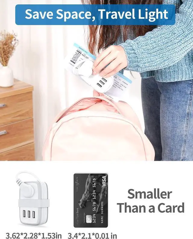 Alt view image 3 of 7 - Travel Power Strip with USB 2 Pack, NTONPOWER 2 Widely Outlets 3 USB with 3Ft Short Extension Cord Flat Plug, Small Portable Desktop Charging Station for Cruise Ship Home Office Accessories, White