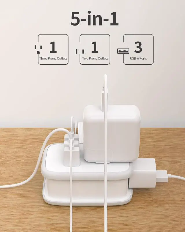 Alt view image 2 of 7 - Travel Power Strip with USB 2 Pack, NTONPOWER 2 Widely Outlets 3 USB with 3Ft Short Extension Cord Flat Plug, Small Portable Desktop Charging Station for Cruise Ship Home Office Accessories, White