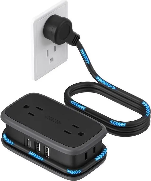 Main image of Travel Power Strip with USB C Port, NTONPOWER By iDsonix Flat Plug Extension Cord with 4 Outlets 3 USB (1 USB C) for Cruise Ship Essentials, 4ft Wrapped Short Extension Cord for Hotel Dorm Room
