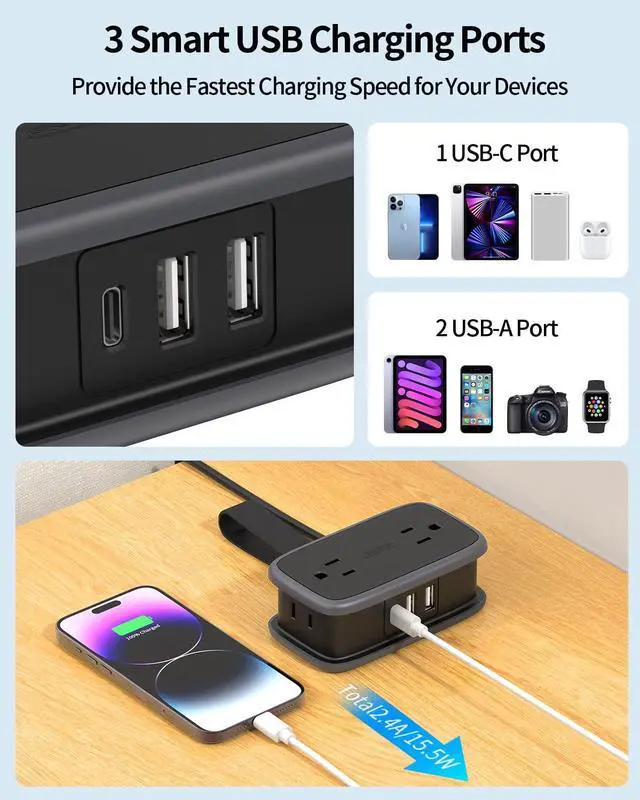 Alt view image 7 of 7 - Travel Power Strip with USB C Port, NTONPOWER By iDsonix Flat Plug Extension Cord with 4 Outlets 3 USB (1 USB C) for Cruise Ship Essentials, 4ft Wrapped Short Extension Cord for Hotel Dorm Room