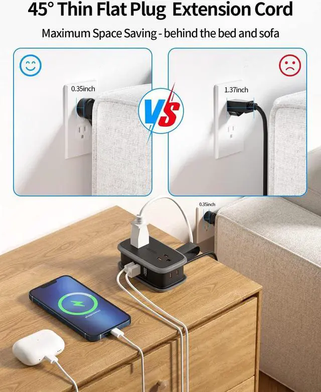 Alt view image 6 of 7 - Travel Power Strip with USB C Port, NTONPOWER By iDsonix Flat Plug Extension Cord with 4 Outlets 3 USB (1 USB C) for Cruise Ship Essentials, 4ft Wrapped Short Extension Cord for Hotel Dorm Room