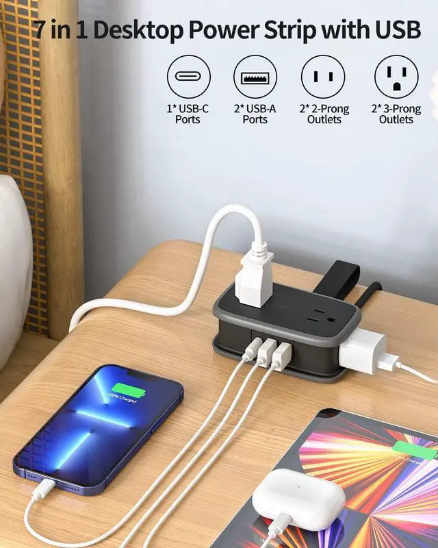 Alt view image 2 of 7 - Travel Power Strip with USB C Port, NTONPOWER By iDsonix Flat Plug Extension Cord with 4 Outlets 3 USB (1 USB C) for Cruise Ship Essentials, 4ft Wrapped Short Extension Cord for Hotel Dorm Room