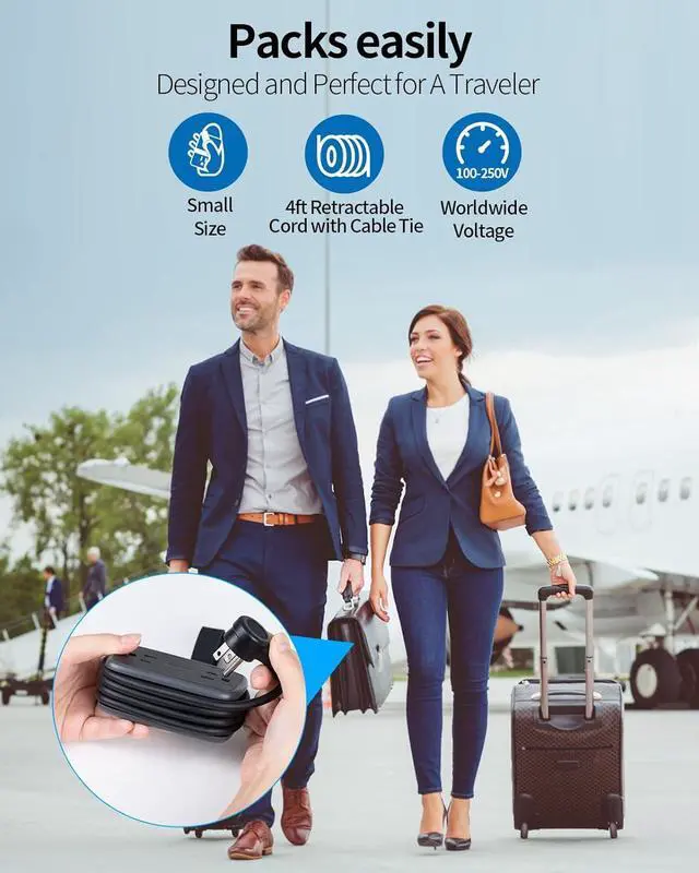 Alt view image 4 of 6 - 2 Pack Travel Power Strip with USB Ports, NTONPOWER 4ft Flat Plug Wrapped Around Short Extension Cord with 4 Outlets 3 USB Ports, Compact for Cruise Travel Essential Hotel Home Office, Black