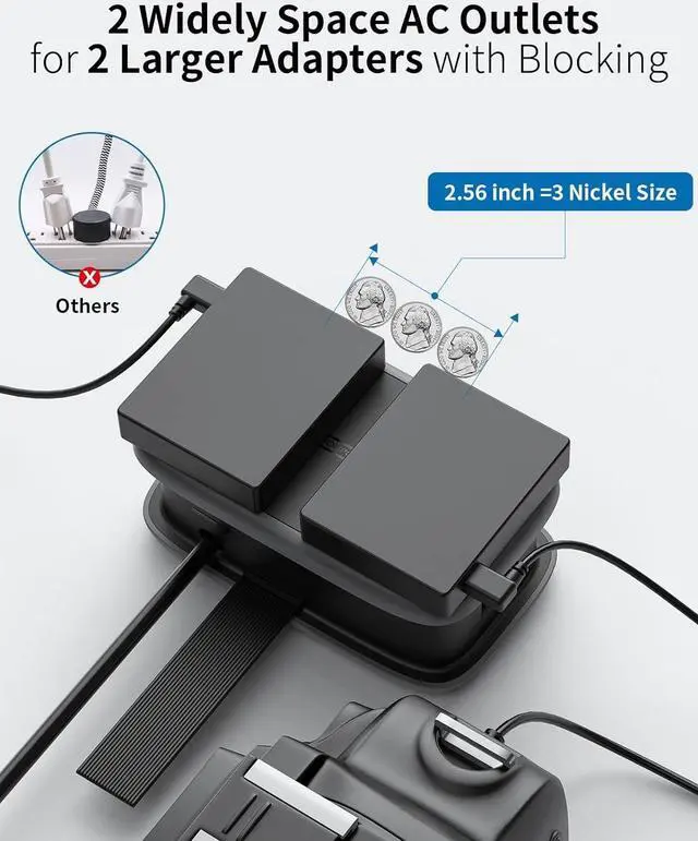 Alt view image 5 of 6 - 2 Pack Travel Power Strip with USB Ports, NTONPOWER 4ft Flat Plug Wrapped Around Short Extension Cord with 4 Outlets 3 USB Ports, Compact for Cruise Travel Essential Hotel Home Office, Black