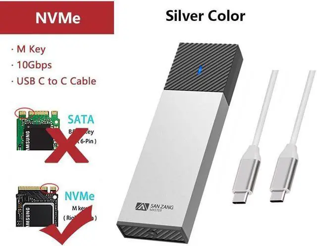 Alt view image 2 of 7 - SAN ZANG BY iDsonix Aluminum M.2 NVMe SSD Enclosure, Tool-Free 10Gbps USB C Adapter, USB 3.2 M.2 NVMe Reader, External SSD Case Thunderbolt 3 Compatible, Supports 4TB 2230/2242/2260/2280 PCIe M-Key