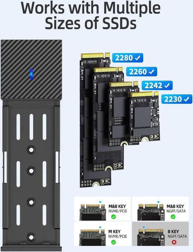 Alt view image 6 of 7 - SAN ZANG BY iDsonix Aluminum M.2 NVMe SSD Enclosure, Tool-Free 10Gbps USB C Adapter, USB 3.2 M.2 NVMe Reader, External SSD Case Thunderbolt 3 Compatible, Supports 4TB 2230/2242/2260/2280 PCIe M-Key