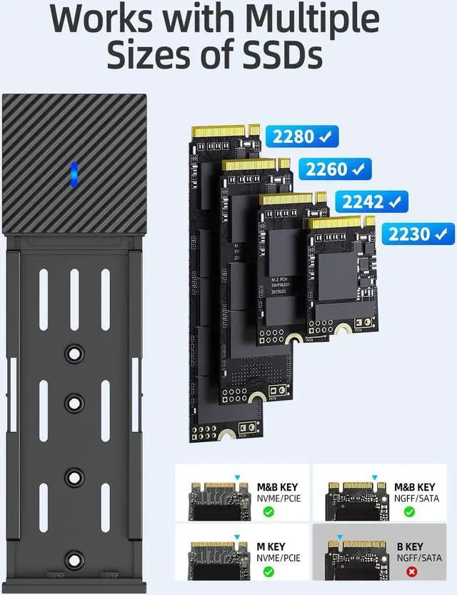 Alt view image 4 of 7 - SAN ZANG BY iDsonix NVMe & SATA SSD Enclosure, USB 3.2 GEN 2 Type-C M.2 Enclosure for M-Key, B+M Key NVMe & SATA SSD with UASP Trim for 2230/2242/2260/2280 SSD Aluminum Silver