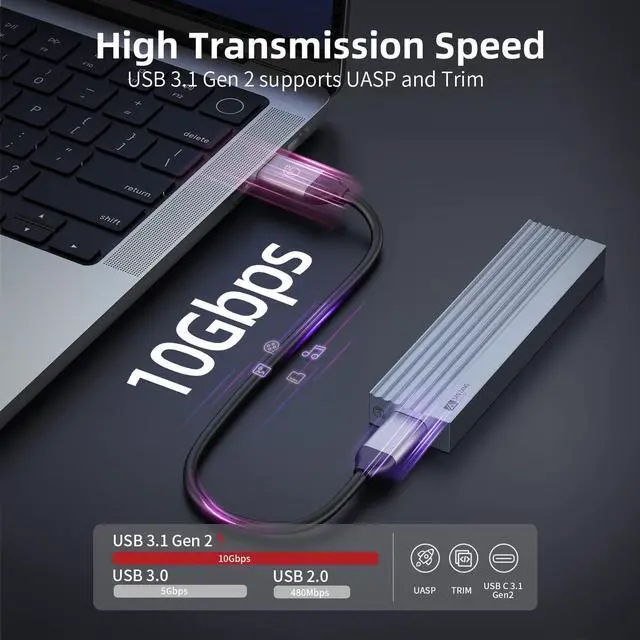 Alt view image 2 of 7 - SANZANG BY IDSONIX Aluminum M.2 NVMe SSD Enclosure External Hard Drive Case USB 3.1 Gen 2 10 Gbps High Transmission 4TB UASP&Trim Gray