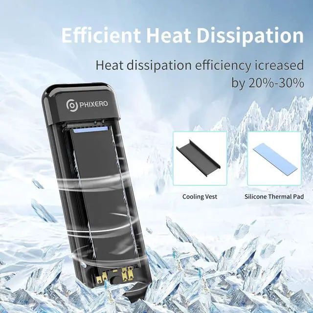 Alt view image 4 of 7 - PHIXERO M.2 NVMe SSD Enclosure Reader USB 3.2 Gen 2 Type C 10Gbps High Speed Transmission External SSD Case M.2 Reader,Tool-Free,UASP,TRIM Black