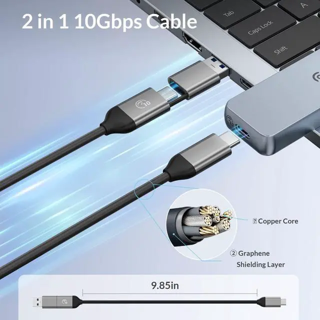 Alt view image 5 of 6 - PHIXERO M.2 NVME Enclosure with UASP TRIM, Aluminum Alloy External SSD Enclosure, USB 3.1 Gen2 10Gbps, Triple Heat Dissipation M.2 Enclosure for M-Key B&M-Key SSD 2230 2242 2260 2280(up to 4TB), Gray
