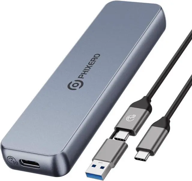 Main image of PHIXERO M.2 NVME Enclosure with UASP TRIM, Aluminum Alloy External SSD Enclosure, USB 3.1 Gen2 10Gbps, Triple Heat Dissipation M.2 Enclosure for M-Key B&M-Key SSD 2230 2242 2260 2280(up to 4TB), Gray