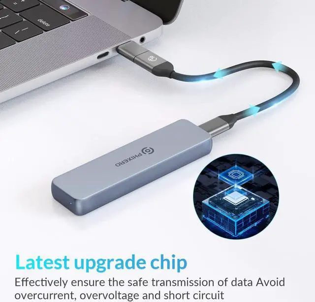 Alt view image 3 of 6 - PHIXERO M.2 NVME Enclosure with UASP TRIM, Aluminum Alloy External SSD Enclosure, USB 3.1 Gen2 10Gbps, Triple Heat Dissipation M.2 Enclosure for M-Key B&M-Key SSD 2230 2242 2260 2280(up to 4TB), Gray