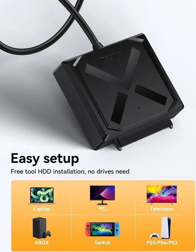 Alt view image 3 of 7 - IDsonix USB 3.0 to 2.5" inch SATA HDD SSD Hard Drive Disk Adapter Cable USB Converter 50cm/1.6ft Cable Black