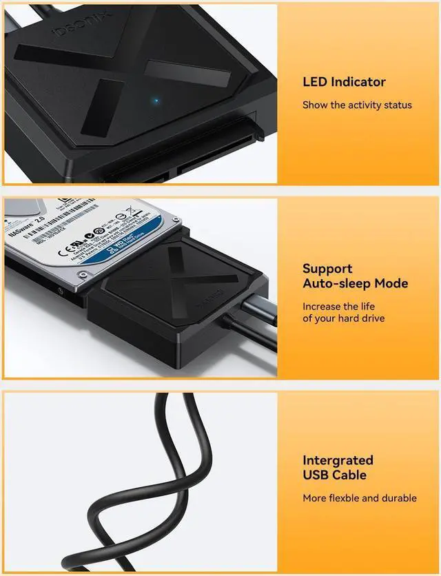 Alt view image 2 of 7 - IDsonix USB 3.0 to 2.5" inch SATA HDD SSD Hard Drive Disk Adapter Cable USB Converter 50cm/1.6ft Cable Black