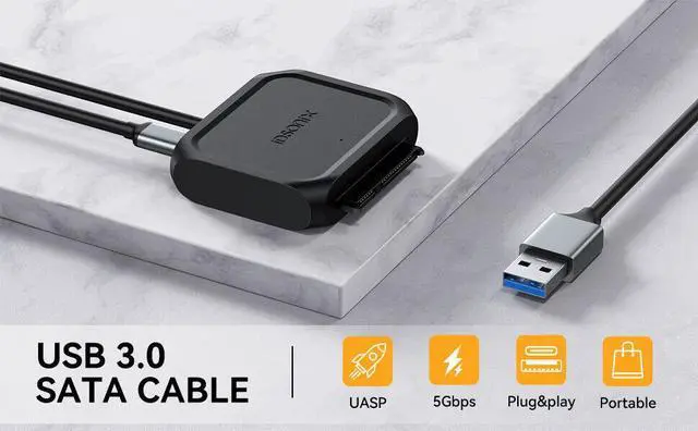 Alt view image 4 of 5 - IDsonix USB 3.0 to 3.5'' SATA III Hard Drive Adapter Cable SATA to Type A USB A 3.0 Converter SATA HDD SSD Hard Drive Disk Adapter Cable USB Converter 30cm Cable Black + US Power Supply