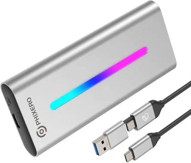 Alt view image 7 of 7 - PHIXERO NVMe Enclosure, M.2 Enclosure with RGB, USB 3.2 Gen 2 [10Gbps ], Aluminum Alloy SSD Enclosure Support UASP Trim, Fits PCIe 2280/2260/2242/2230 M Key/B+M Key, up to 4TB (Silver)