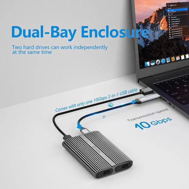 Alt view image 5 of 7 - PHIXERO Dual M.2 NVMe SSD Enclosure USB3.1 Gen 2 USB C to M.2 Adapter 10Gbps Aluminum SSD Enclosure for M.2 PCIe NVMe M-Key 2280/2260/2242/2230 SSD