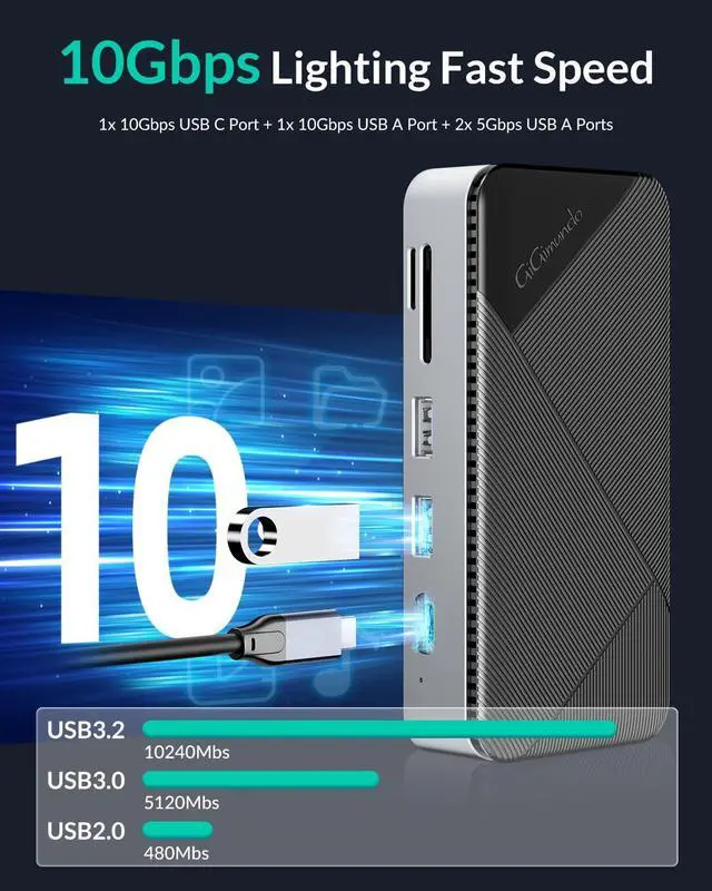 Alt view image 3 of 7 - 10-in-1 USB C Hub with M.2 SSD Enclosure Docking Station, PD 100W, 10Gbps NVMe Sata Enclosure, 10Gbps USB C/A Ports, 2*5Gbps USB A Ports, 4K@60HZ HDMI, 1000Mbps Ethernet, SD/TF Card Reader