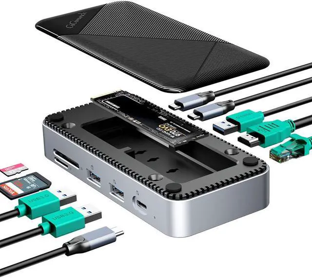 Main image of 10-in-1 USB C Hub with M.2 SSD Enclosure Docking Station, PD 100W, 10Gbps NVMe Sata Enclosure, 10Gbps USB C/A Ports, 2*5Gbps USB A Ports, 4K@60HZ HDMI, 1000Mbps Ethernet, SD/TF Card Reader