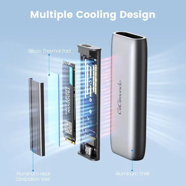 Alt view image 3 of 6 - Gigimundo by iDsonix 10Gbps Heavy Duty M.2 NVMe SSD Enclosure Sleak Aluminum, USB3.2 Gen2, Supports UASP Trim, Tool-Free M.2 Caddy for M/M+B Key, Fits 2280/2260/2242/2230, Gray