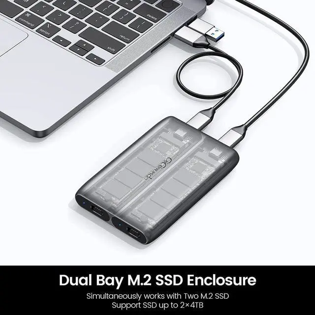 Alt view image 3 of 7 - Gigimundo by iDsonix Dual NVMe Enclosure USB C, Heavy Duty, Sleak Aluminum, USB3.2 Gen2 10Gbps Type C, Tool Free Dual NVMe SSD Enclosure for M/B+M Key, Fits 2230/2242/2260/2280 SSDs Gray