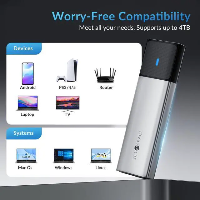 Alt view image 7 of 7 - SETMSPACE by iDsonix SSD Enclosure Tool-Free, M.2 NVME SSD Enclosure USB C 10Gbps, Aluminum NVME Enclosure PCIe M-Key to USB C, External M.2 Enclosure Only for NVME SSDs 2230/2242/2260/2280 USB C to A