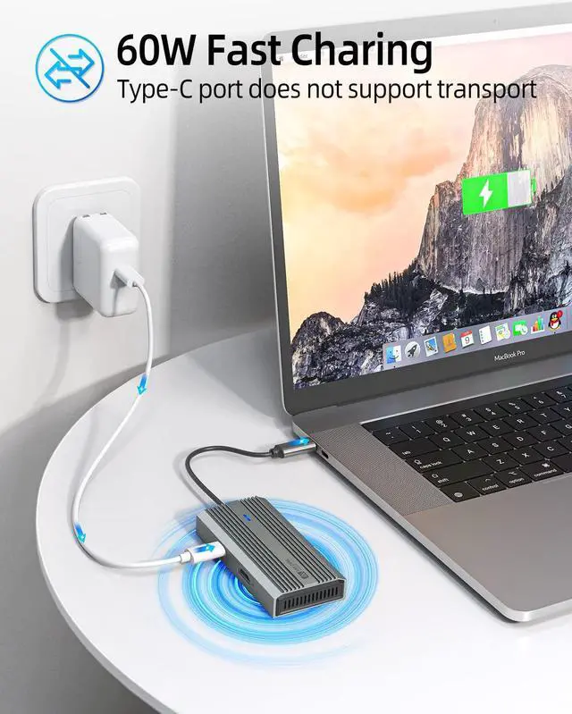 Alt view image 4 of 7 - SANZANG by iDsonix 5 in 1 USB C Hub, 4k USB C to HDMI Adapter, 5Gbps USB 3.0 High Speed, 2 x 480Mbps USB Ports, Type-C 60W Fast Charging for MacBook Gray