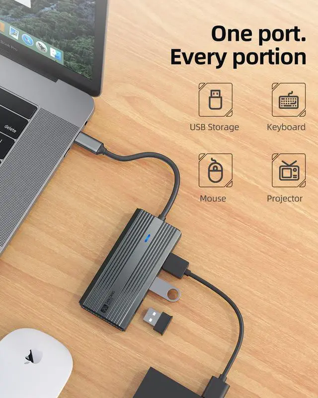 Alt view image 3 of 7 - SANZANG by iDsonix 5 in 1 USB C Hub, 4k USB C to HDMI Adapter, 5Gbps USB 3.0 High Speed, 2 x 480Mbps USB Ports, Type-C 60W Fast Charging for MacBook Gray