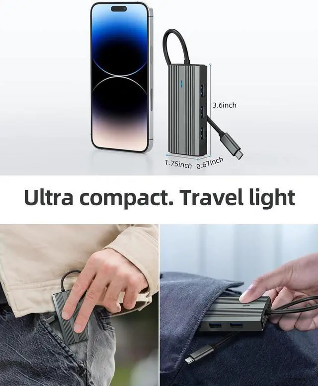 Alt view image 5 of 7 - SANZANG by iDsonix 5 in 1 USB C Hub, 4k USB C to HDMI Adapter, 5Gbps USB 3.0 High Speed, 2 x 480Mbps USB Ports, Type-C 60W Fast Charging for MacBook Gray