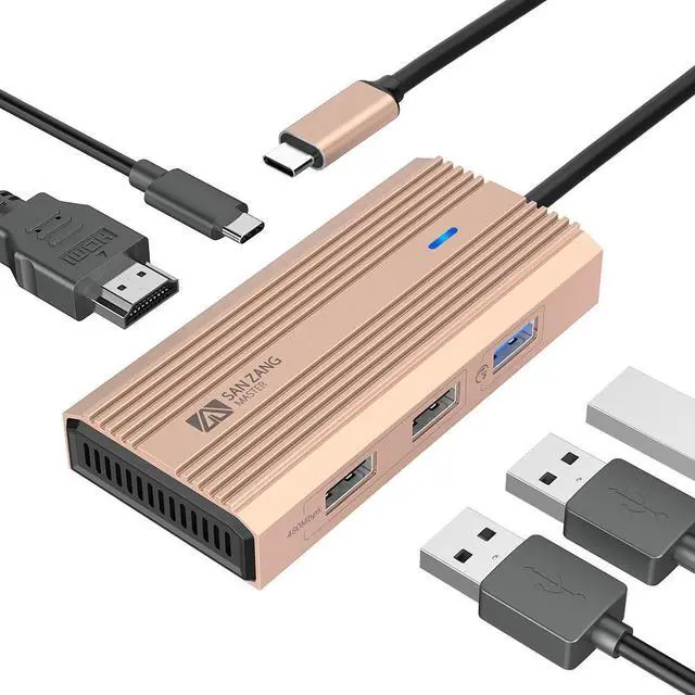 Main image of SANZANG by iDsonix 5 in 1 USB C Hub, 4k USB C to HDMI Adapter, 5Gbps USB 3.0 High Speed, 2 x 480Mbps USB Ports, Type-C 60W Fast Charging for MacBook Rose Gold