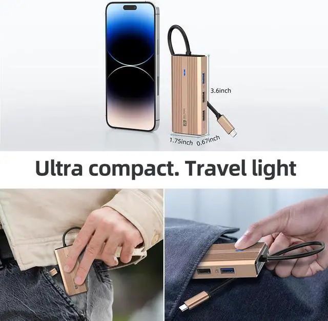 Alt view image 6 of 7 - SANZANG by iDsonix 5 in 1 USB C Hub, 4k USB C to HDMI Adapter, 5Gbps USB 3.0 High Speed, 2 x 480Mbps USB Ports, Type-C 60W Fast Charging for MacBook Rose Gold