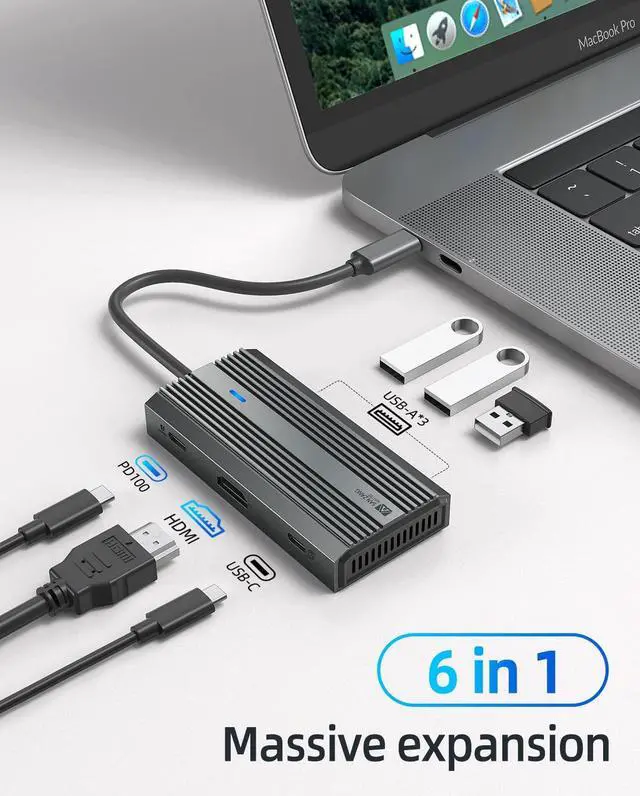 Alt view image 2 of 7 - SANZANG by iDsonix 6 in 1 USB C Hub, USB C to HDMI Adapter, 4K HDMI, 100W PD Fast Charging, 3 x USB 3.0 High-Speed Up to 5Gbps, USB-C 3.0 for MacBook, USB C Laptops and Other Type C Devices