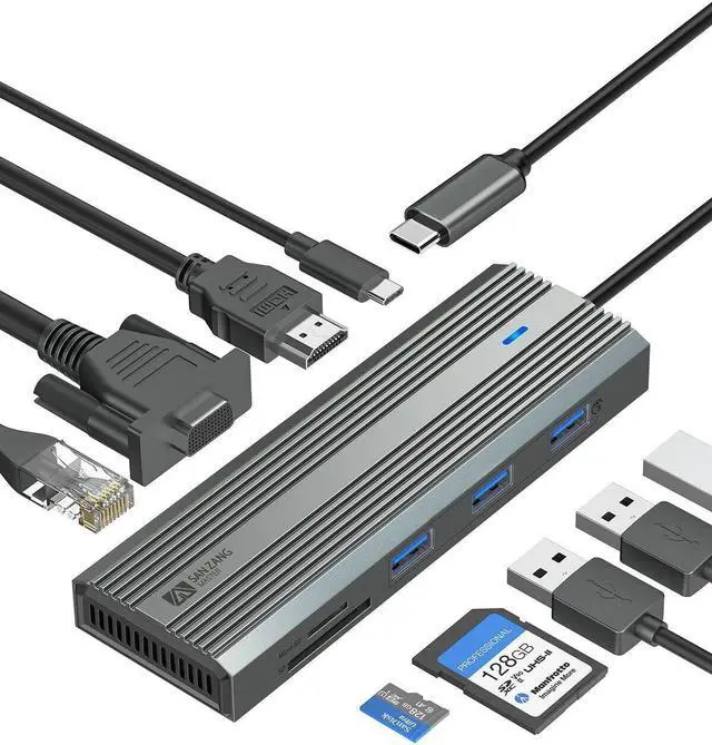 Main image of SANZANG by iDsonix 9 in 1 USB C Hub, USB C to HDMI Adapter,Military Grade Chip Tested, USB C Hub Ethernet,100W PD Charging, 5Gbps USB 3.0 High Speed for MacBook Gray