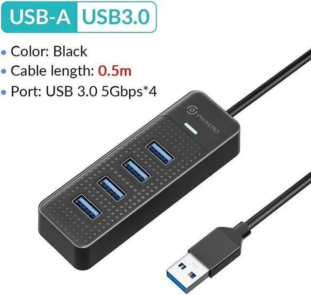 Alt view image 2 of 7 - 50cm/1.6ft USB A Hub 4-Port 3.0 Hub Multi Port Expander, Fast Data Transfer Splitter for Laptop, Compatible with All Device