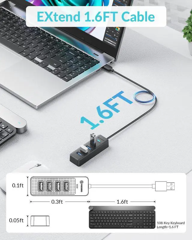 Alt view image 4 of 7 - 50cm/1.6ft USB A Hub 4-Port 3.0 Hub Multi Port Expander, Fast Data Transfer Splitter for Laptop, Compatible with All Device