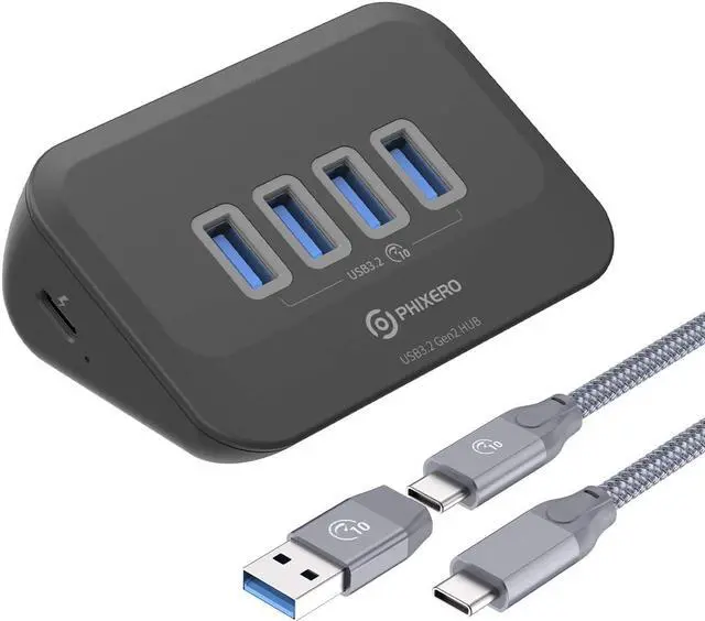 PHIXERO USB Port Hub 10Gbps, 4 Ports USB 3.2 Hub, High-Speed