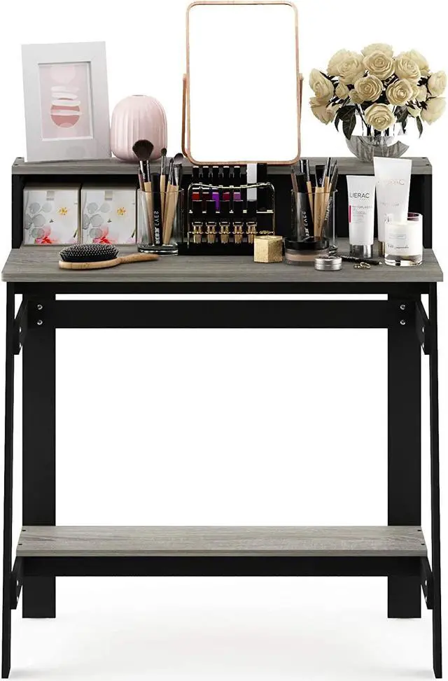 Alt view image 6 of 6 - Furinno Simplistic A Frame Computer Desk, Black/French Oak Grey
