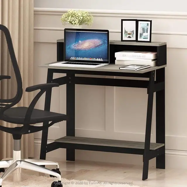 Alt view image 2 of 6 - Furinno Simplistic A Frame Computer Desk, Black/French Oak Grey