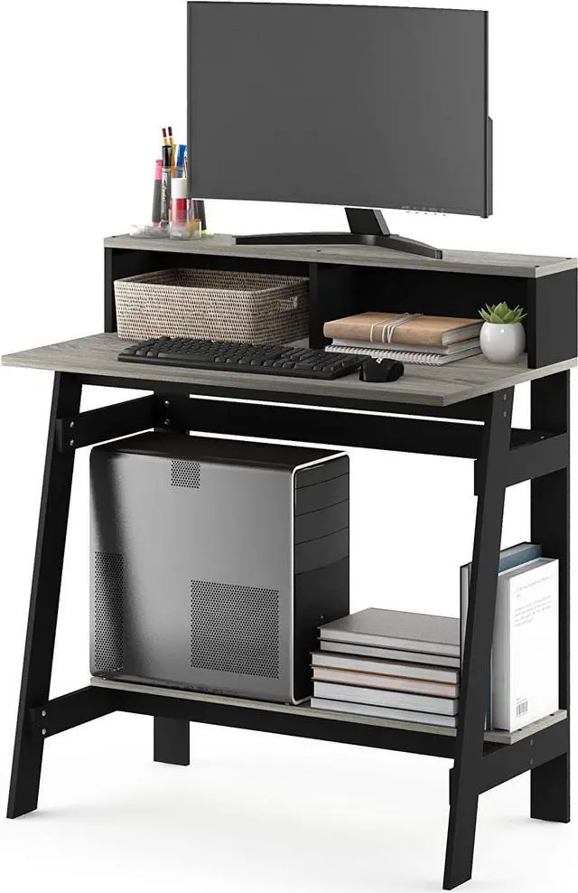 Alt view image 4 of 6 - Furinno Simplistic A Frame Computer Desk, Black/French Oak Grey