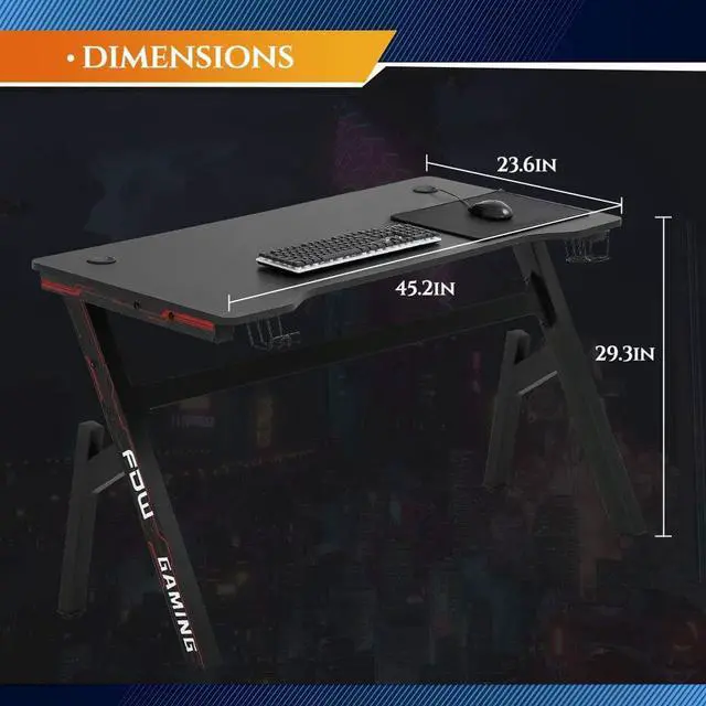 Alt view image 7 of 7 - Computer Desk,Gaming Desk 47.2" Student PC Desk Writing Desk Office Desk Extra Large Modern Ergonomic Racing Style Table Workstation Carbon Fiber Cup Holder Headphone Hook