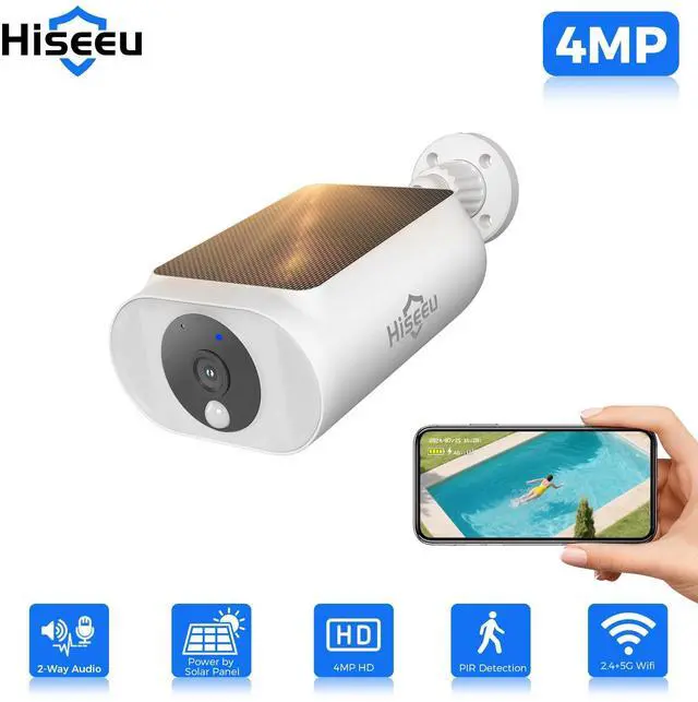 Main image of Hiseeu Solar Battery Security Camera Wire-Free Wireless 4MP Outdoor Camera PIR Human Detection
