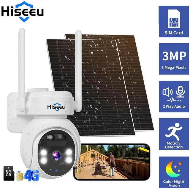Main image of Hiseeu 4G LTE Cellular Security Camera Outdoor SD Card Wireless Solar Powered