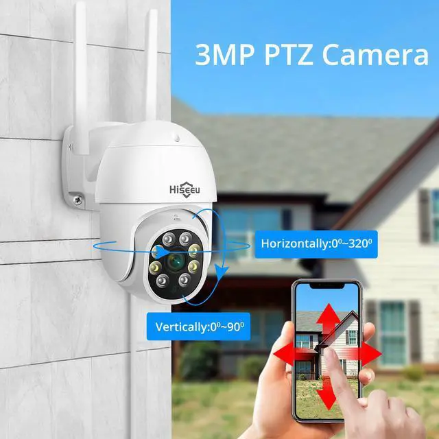Alt view image 3 of 7 - Hiseeu 5MP WiFi Security Camera System Outdoor 3MP Dome PTZ Cameras and Bullet Cameras Surveillance Mobile&PC Remote,IP66 Waterproof,Night Vision,7/24/Motion Record,Motion Alert,Two Way Audio