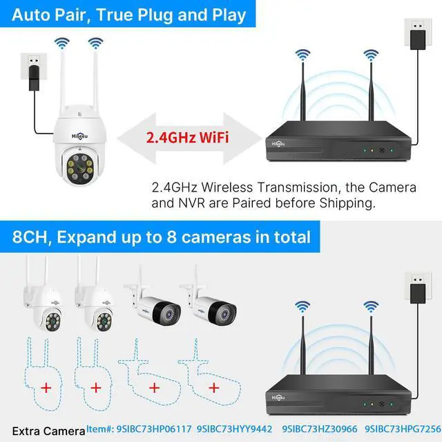 Alt view image 7 of 7 - Hiseeu 5MP WiFi Security Camera System Outdoor 3MP Dome PTZ Cameras and Bullet Cameras Surveillance Mobile&PC Remote,IP66 Waterproof,Night Vision,7/24/Motion Record,Motion Alert,Two Way Audio