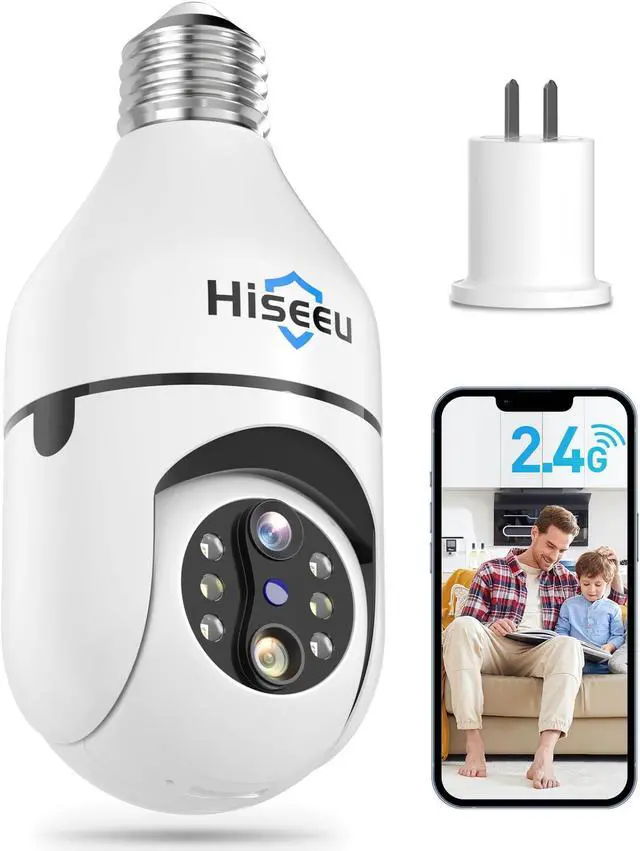 Main image of Hiseeu Light Bulb Security Camera Wireless WiFi 2.4GHz,10X Zoom PTZ Light Socket Security Camera for Home, 2-Way-Audio, Auto Tracking & Alarm, 3MP Color Night Vision, SD & Cloud Storage (Dual Lens)