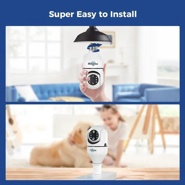 Alt view image 5 of 7 - Hiseeu Light Bulb Security Camera Wireless WiFi 2.4GHz,10X Zoom PTZ Light Socket Security Camera for Home, 2-Way-Audio, Auto Tracking & Alarm, 3MP Color Night Vision, SD & Cloud Storage (Dual Lens)