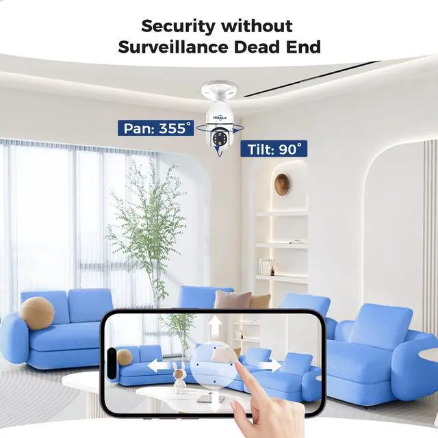 Alt view image 2 of 7 - Hiseeu Light Bulb Security Camera Wireless WiFi 2.4GHz,10X Zoom PTZ Light Socket Security Camera for Home, 2-Way-Audio, Auto Tracking & Alarm, 3MP Color Night Vision, SD & Cloud Storage (Dual Lens)