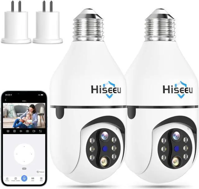 Main image of Hiseeu Light Bulb Security Camera Wireless WiFi 2.4GHz,10X Zoom PTZ Light Socket Security Camera for Home, 2-Way-Audio, Auto Tracking & Alarm, 3MP Color Night Vision, SD & Cloud Storage (Dual Lens)