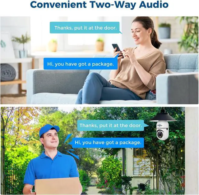 Alt view image 3 of 6 - Hiseeu Light Bulb Security Camera Wireless WiFi 2.4GHz,10X Zoom PTZ Light Socket Security Camera for Home, 2-Way-Audio, Auto Tracking & Alarm, 3MP Color Night Vision, SD & Cloud Storage (Dual Lens)
