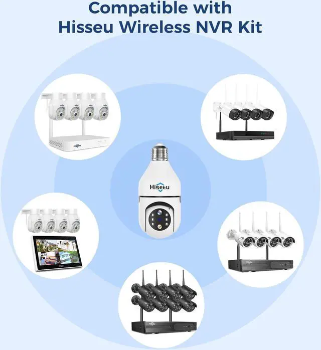 Alt view image 5 of 6 - Hiseeu Light Bulb Security Camera Wireless WiFi 2.4GHz,10X Zoom PTZ Light Socket Security Camera for Home, 2-Way-Audio, Auto Tracking & Alarm, 3MP Color Night Vision, SD & Cloud Storage (Dual Lens)